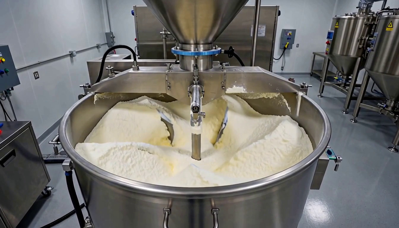 Stainless steel ribbon blender on the production floor in Horsham, Pennsylvania